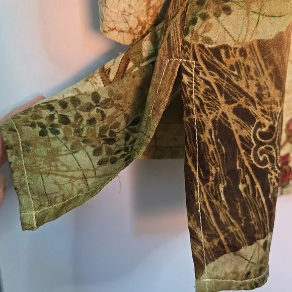 Vintage Citron Santa Monica Asian Floral V Neck Button Up Blouse Size 1X - Picture 8 of 11